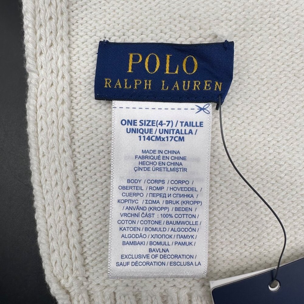 Polo Ralph Lauren Kids Cream Knit Scarf Bear Embroidery Pink Trim One Size 4-7 - Picture 3 of 8